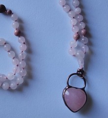 Mala 108 Beads, Rose Quartz & Rhodonite with pendant hand knotted Mala Necklace