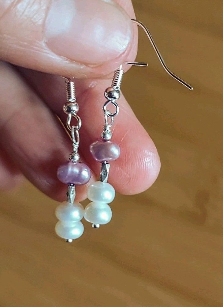 Artist Handmade Cream White Pink Mabe Blister Pearl Pearls Earrings Sterling Sil