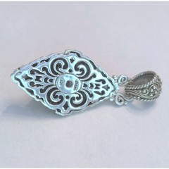 Sarda Sterling Silver 925 Ornate Blue Teardrop Artisan Filigree Pendant 12g