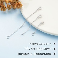 3 Pcs 925 Sterling Silver Necklace Extender Silver Chain Extenders for Necklaces