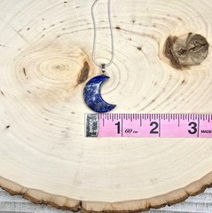 Natural Lapis Lazuli Crescent Moon Pendant Necklace: 925 Sterling Silver Chain