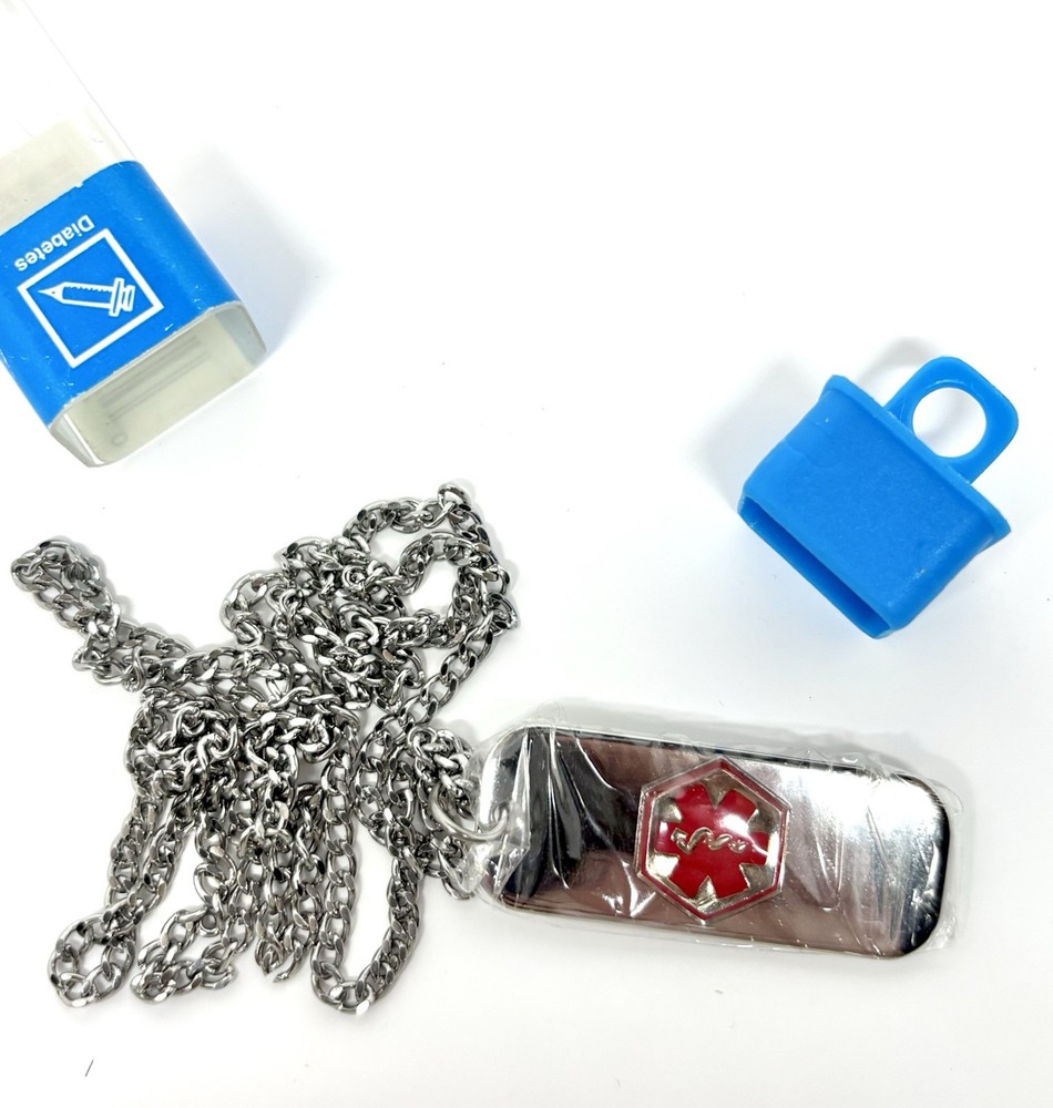 Vintage Medical Alert Necklace Patient Dog Tag Engraved Diabetic Diabetes NOS