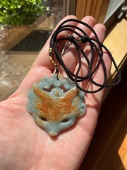 Huge Burmese Jadeite Pendant Necklace Fox Mask Handcrafted USA Seller