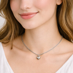 Surgical Stainless Steel Puffed Heart Charm Necklace – Chain – Lobster Clasp