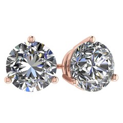 Rose Gold Plated 925 Sterling Silver 3 Prong 2.00 CTTW CZ Stud Earrings – 6.5MM