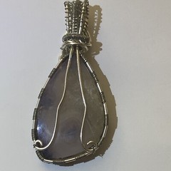 Necklace Pendant Agate Stone Light Color & Pattern wrapped w/ Silver Wire