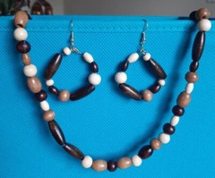 NEW necklace & earring set. 24″ Wooden Beads Handcrafted In USA Design By Bonnie
