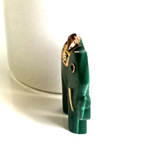 Vintage 14k Yellow Gold Natural Carved Malachite Lucky Elephant Pendant 12gr.