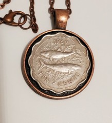 1969 Bahamas 10 Cents Bonefish Coin Pendant, Necklace