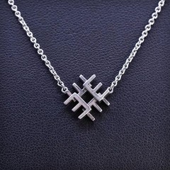 16+2”, VTG Sterling 925 silver circle chain necklace, textured abstract pendant
