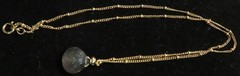 Vintage Labradorite ? Water Drop Moonlight Stone Pendant Necklace 16″ Gold Tone