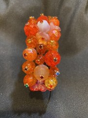 Handmade Orange Crackled Glass Beaded Acrylic Cuff Bracelet w/Rhinestone Accents