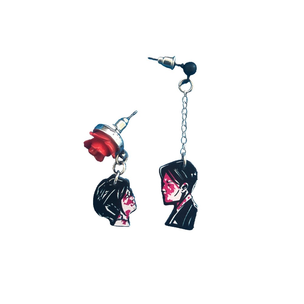 Chemical Romance Earrings Red Rose & Couple Art Acrylic Dangle Alt Rock Jewelry
