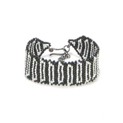 Black White Seed Bead Beaded Bracelet Soft 1 Inch Cuff