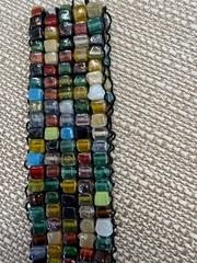 Multicolor Glass Bead 5 Wrap Bracelet Boho Artisan Woven Black Cord Stretch