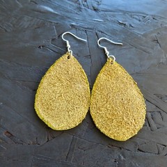 Handmade Genuine Leather Earrings Yellow Pink Painted Flowers Mexican Folk Art