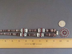 Woven Seed Bead Pendant Necklace Sterling Silver Handmade Shell Disc Pearl