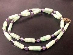 Natural AMETHYST & GREEN AVENTURINE Cylinder Bead Necklace Healing & Prosperity