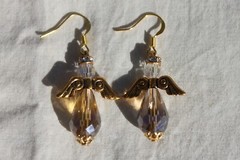 Purple ,Clear and Antique Gold 1 1/4″ long Angels Jewelry Earrings