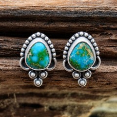 Sonoran Gold Turquoise Sterling Silver Stud Earrings Southwestern Native Style
