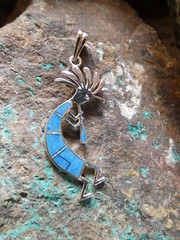 Kokopelli Southwestern Sterling Silver 925 Denim Lapis Gemstone Pendant NEW Z27