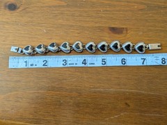 Vintage 925 Sterling Silver 925 handmade tennis Bracelet with onyx hearts