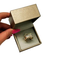 Striped Wavy Wedding Band In 14K Tricolor Gold Solid Jewelry Florentine Finish