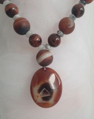 Artisan Agate Red Tiger Eye Rutilated Quartz Beaded Toggle Necklace Pendant