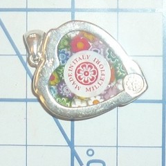 Millefiori of Venice Pendant Murano Glass Heart Floral Sterling Silver 925 Italy