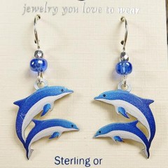 Sienna Sky Earrings Sterling Silver Hook Blue and White Dolphins Handmade