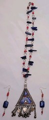 Afghan Kuchi Tumar Vintage Handmade «Spirit-Warrior» Lapis+Red Coral Jewelry Set