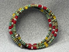 Arizona Turquoise, Coral, & Sterling Beads 3-Coil Memory Wire Bracelet