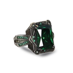BayVog Handmade 925 Sterling Silver Emerald Stone Mens Ring, Gemstone Silver