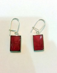 Modern Silver Jewelry Earrings, Red Square Handmade Coral