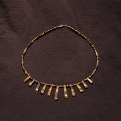 Tiger’s Eye Stone Fan Necklace, Beaded Collar/ Choker Egyptian Revival Necklace