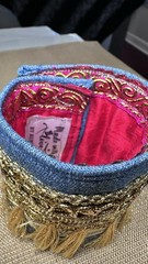 Boho Luxe Denim Fringe Cuff Bracelet Gold Embellished Moroccan Style OOAK Signed