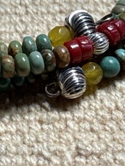 Arizona Turquoise, Coral, & Sterling Beads 3-Coil Memory Wire Bracelet