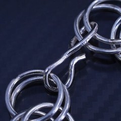 6”, vintage 925 Sterling Silver huge Multi entwined Circle Link Toggle Bracelet