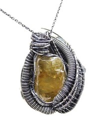 Calcite Wire-Wrapped Pendant Necklace in Sterling Silver with Blue Topaz