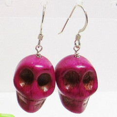 Halloween Skull Purple Charm Pierced Earrings Sterling Silver .925 Hooks