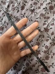 Handmade Native Beaded Bracelet, Black Grey, Checkered board Pattern, Metal Bead