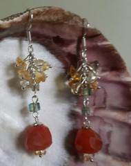 Natural Untreated Carnelian Citrine Crystal Quartz Silver Plated Earrings