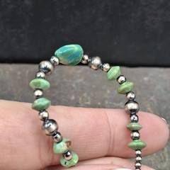 Sonoran Gold Turquoise Navajo Desert Pearl Stretch Bracelet Sterling Silver 6-7