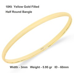 Bangle Real 18Kt Yellow Gold Filled Solid 3mm Ladies Small Sz 60mm Cuff Bracelet