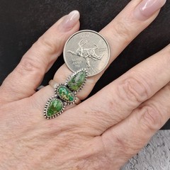 Sonoran Gold Turquoise Ring Adjustable 6-8 Sterling Silver 3 Stone Southwestern