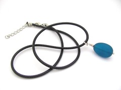 Sea Glass Necklace Black Cord Unisex Jewelry Aqua Blue Pendant Summer Beach Gift