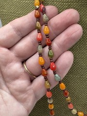 Vintage Orange Red Green Brown Beaded Hand Strung Necklace