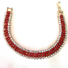 TENNIS BRACELET RED free GIFT BOX Faceted Glass Crystal GOLD TONE #BG34