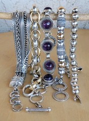 Handmade 925 Sterling African Amethyst Cabochon Bracelet 32.6g Toggle Adjustable