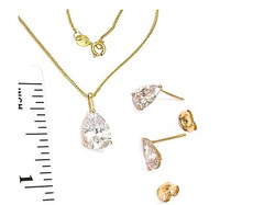 3ctw Pear shaped Diamond Jewelry 18k Yellow Gold Diamond Necklace Earrings